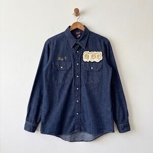 Red Kap Mens Denim Work Shirt Blue Long‎ Sleeve Big E HBB Medium Streetwear